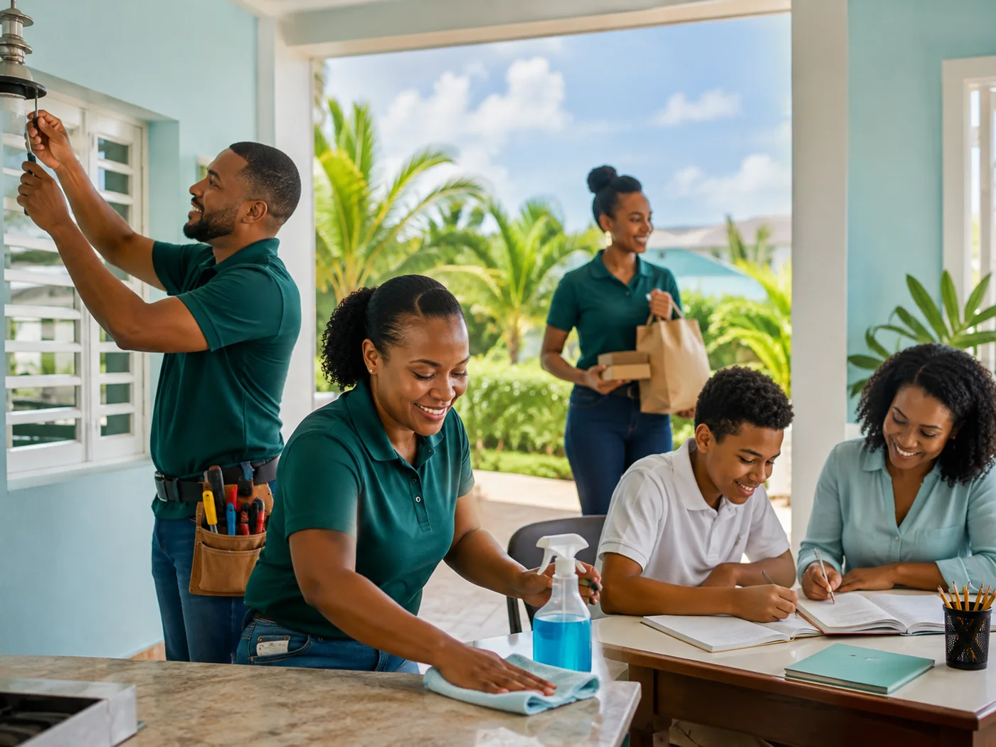 Local service providers helping a Jamaican household