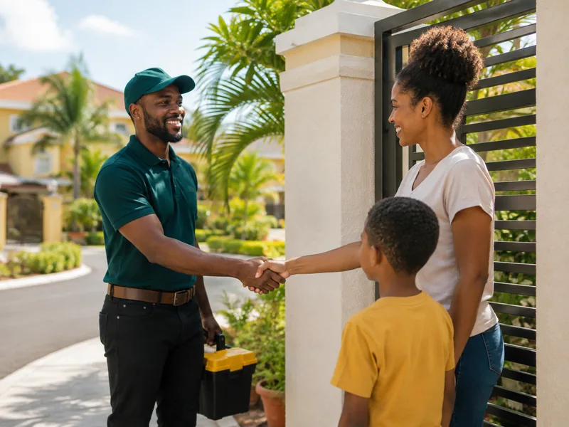 Local provider arriving at a Jamaican customer's home